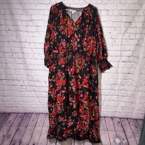 Pioneer Woman Maxi Floral Dress 2x Red Pink Boho Cottage Lace Farmhouse Prairie